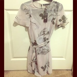 Gray floral tie dress